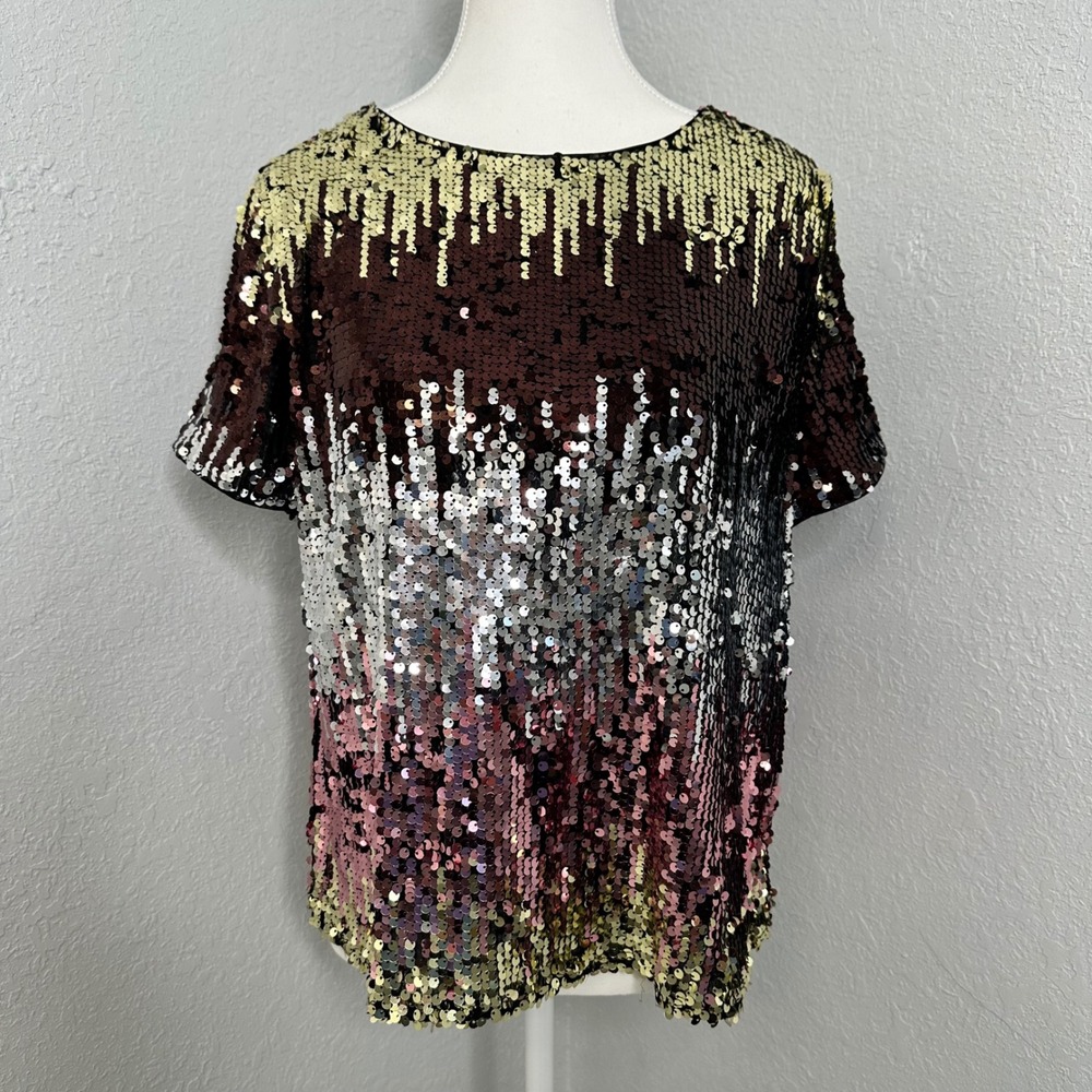 Eva Franco‎ for Anthropologie Ombre sequin blouse top womens size small